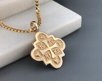 14k Massivgold Anhänger, doppelseitig mit Jungfrau Maria,IC XC NIKA Anhänger für Männer und Frauen