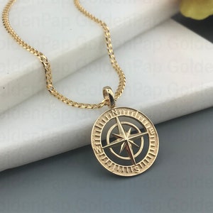 14k solid gold pendant compass, personalized pendant for men and women