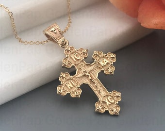 14k solid gold cross with the crucified, cross with Jesus Christ