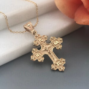 14k solid gold cross with the crucified, cross with Jesus Christ