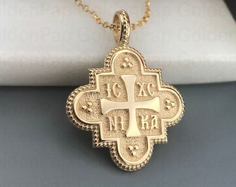 14k solid gold pendant, double sided pendant with Virgin Mary, religious pendant
