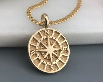 14k solid gold pendant compass, diameter 1.8cm