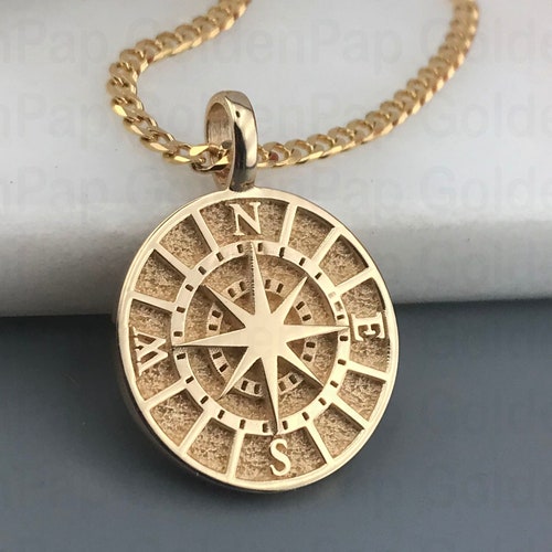 14k solid gold pendant compass, diameter 1.8cm