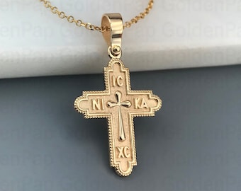 14k / 9k solid gold cross, double sided gold cross