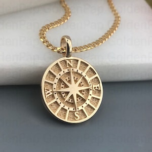 14k solid gold pendant compass, diameter 1.8cm