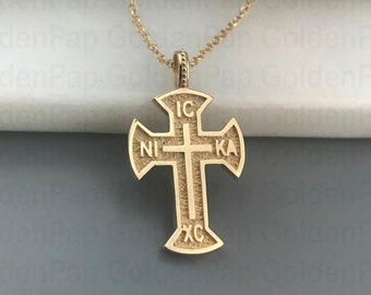 14k / 9k  small solid gold cross, double sided cross for women and men, baptismal cross