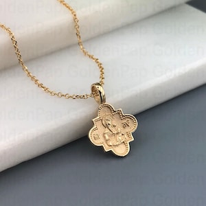 Mały wisiorek z litego złota 14k, dwustronny wisiorek z Matką Boską