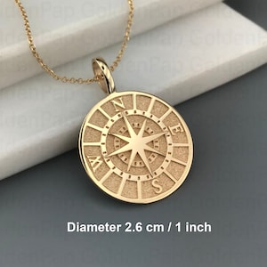14k solid gold pendant compass, diameter 2.6cm