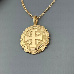 14k massiver Goldanhänger, Jerusalem Anhänger, religiöser Anhänger für Männer und Frauen, Kreuz Anhänger