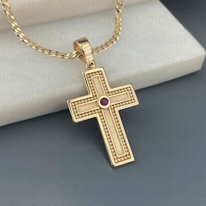 14k solid gold cross with natural ruby