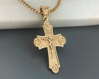 14k solid gold cross, personalized cross with Jesus Christ