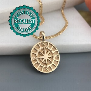 CUSTOM, 14k solid gold pendant compass, without chain