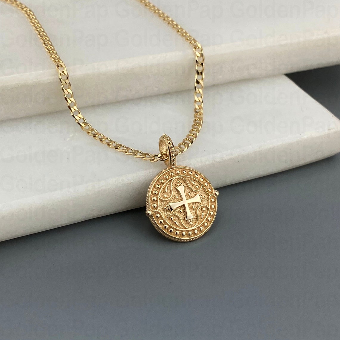 14k Solid Gold Pendant Religious Pendant With Cross - Etsy
