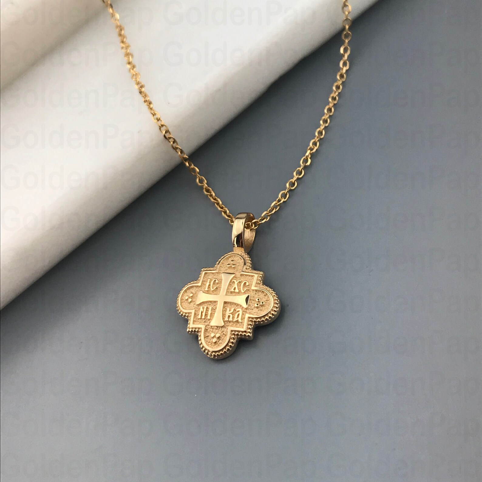 Small Size 14k Solid Gold Pendant, Double Sided Pendant With Virgin ...