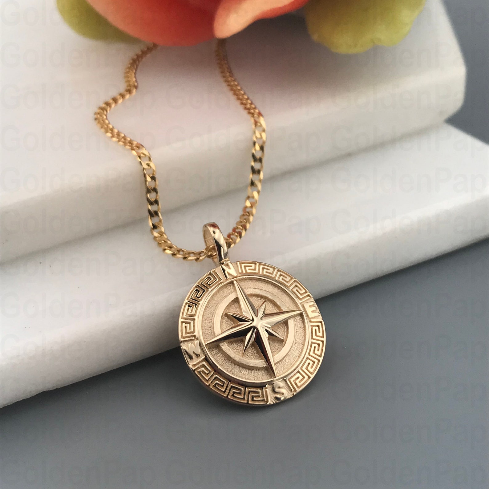 14k Solid Gold Pendant Compass Pendant for Men and Women Etsy