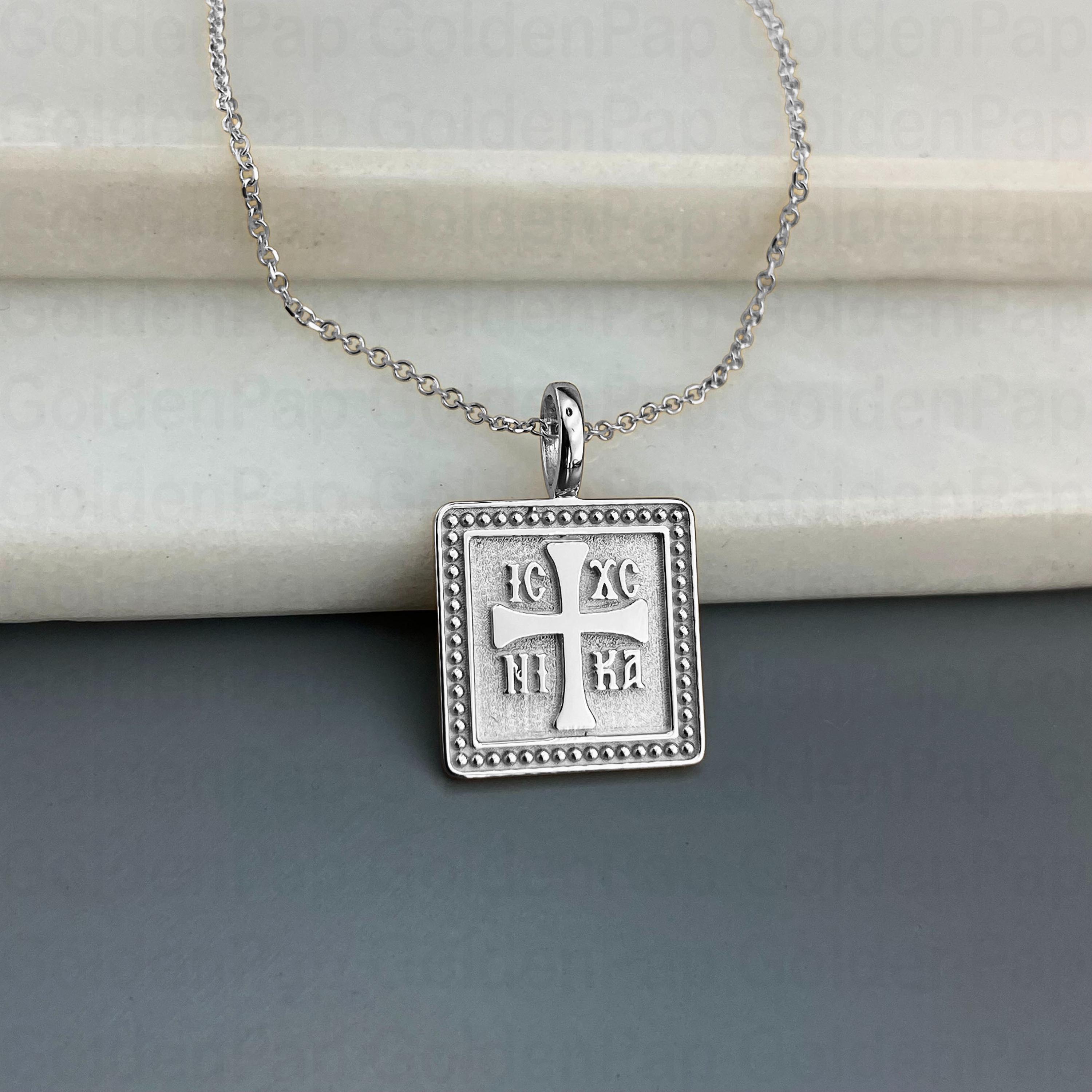 14Kソリッドホワイトゴールドペンダント、聖母マリアの両面ペンダント