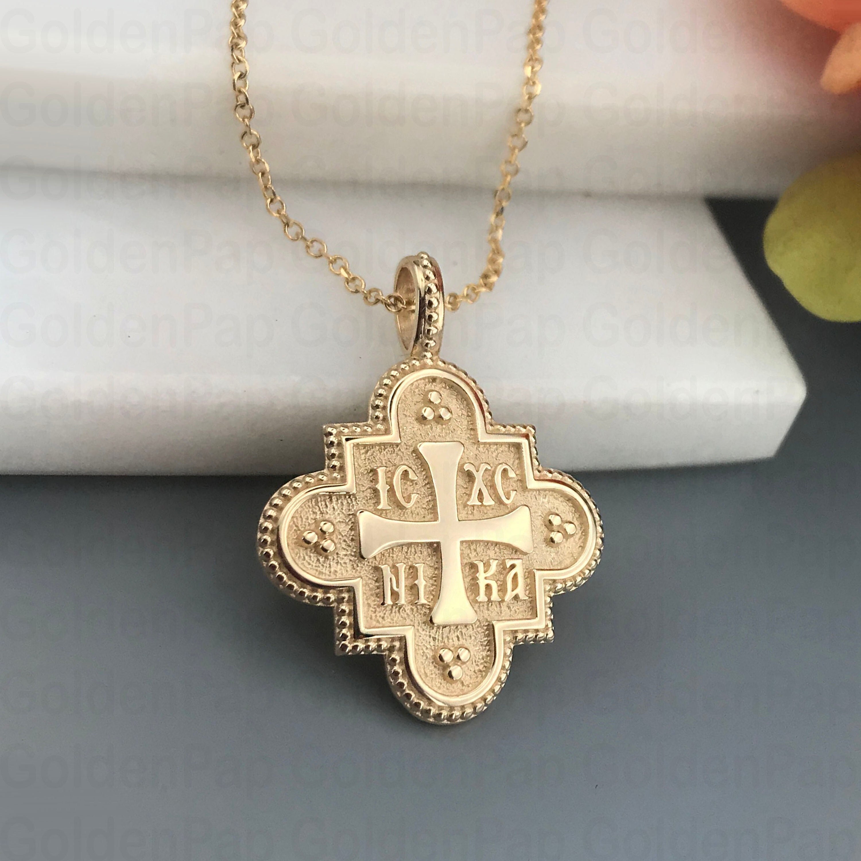 14k Solid Gold Pendant, Double Sided Pendant With Virgin Mary ...