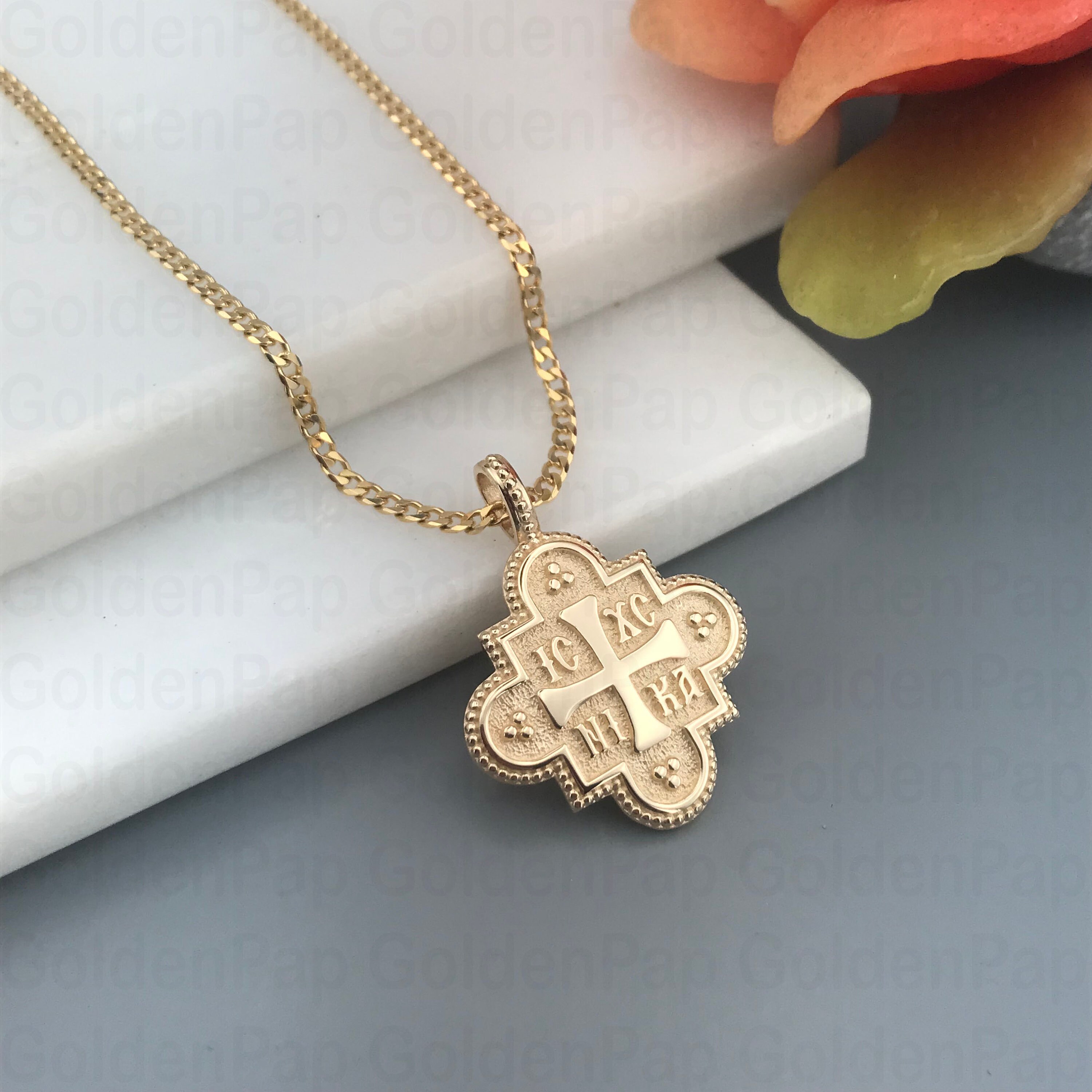 14k Solid Gold Pendant, Double Sided Pendant With Virgin Mary ...