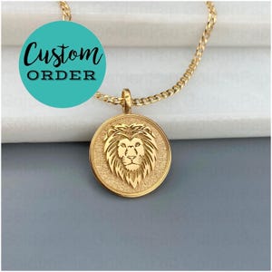 CUSTOM 18k solid gold pendant with lion face, lion jewels, lion charm, gold lion pendant
