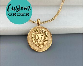 NEUE BENUTZERDEFINIERTE 18k Massivgoldanhänger mit Löwengesicht, Löwenjuwelen, Löwencharme, Goldlöwenanhänger