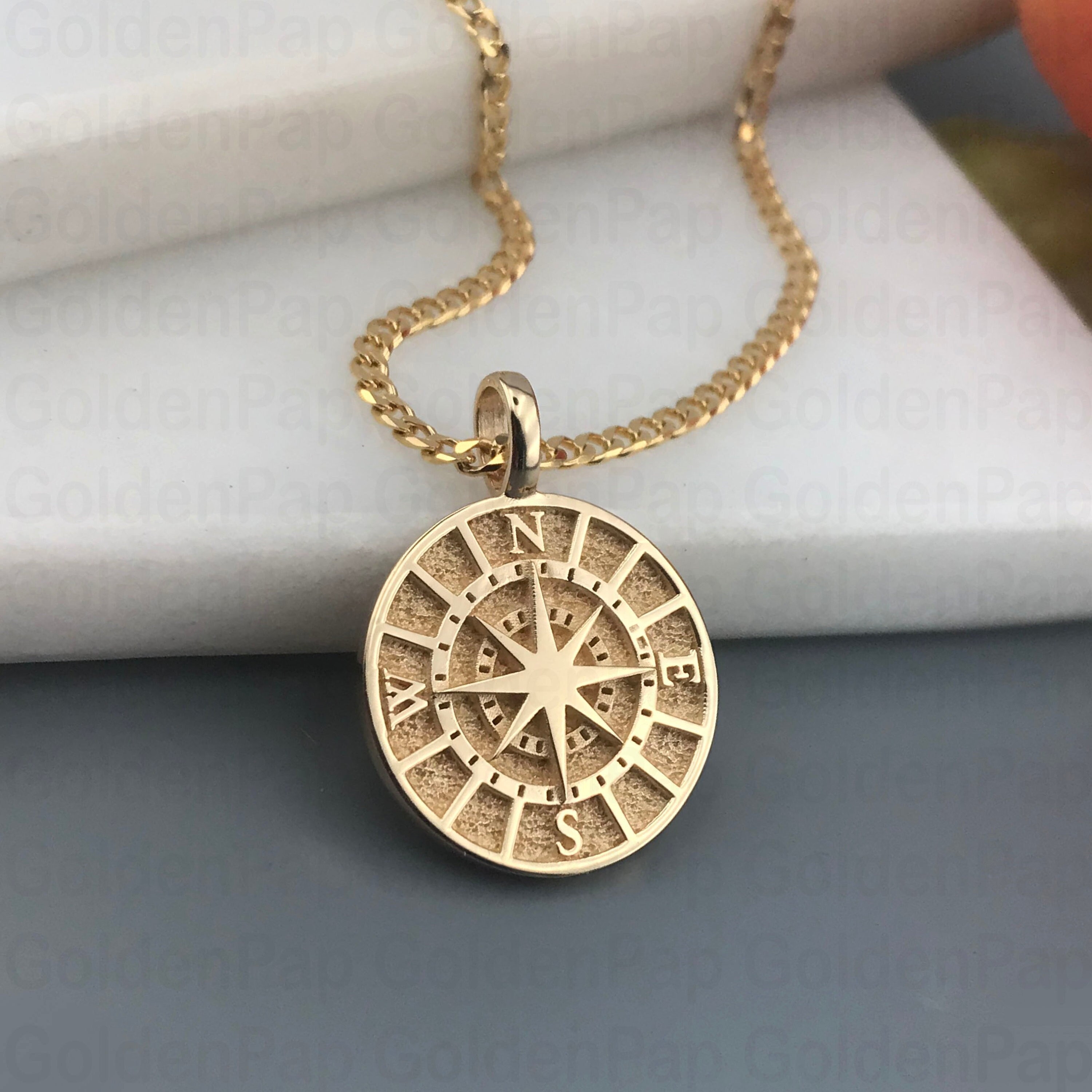 Solid gold compass necklace sale