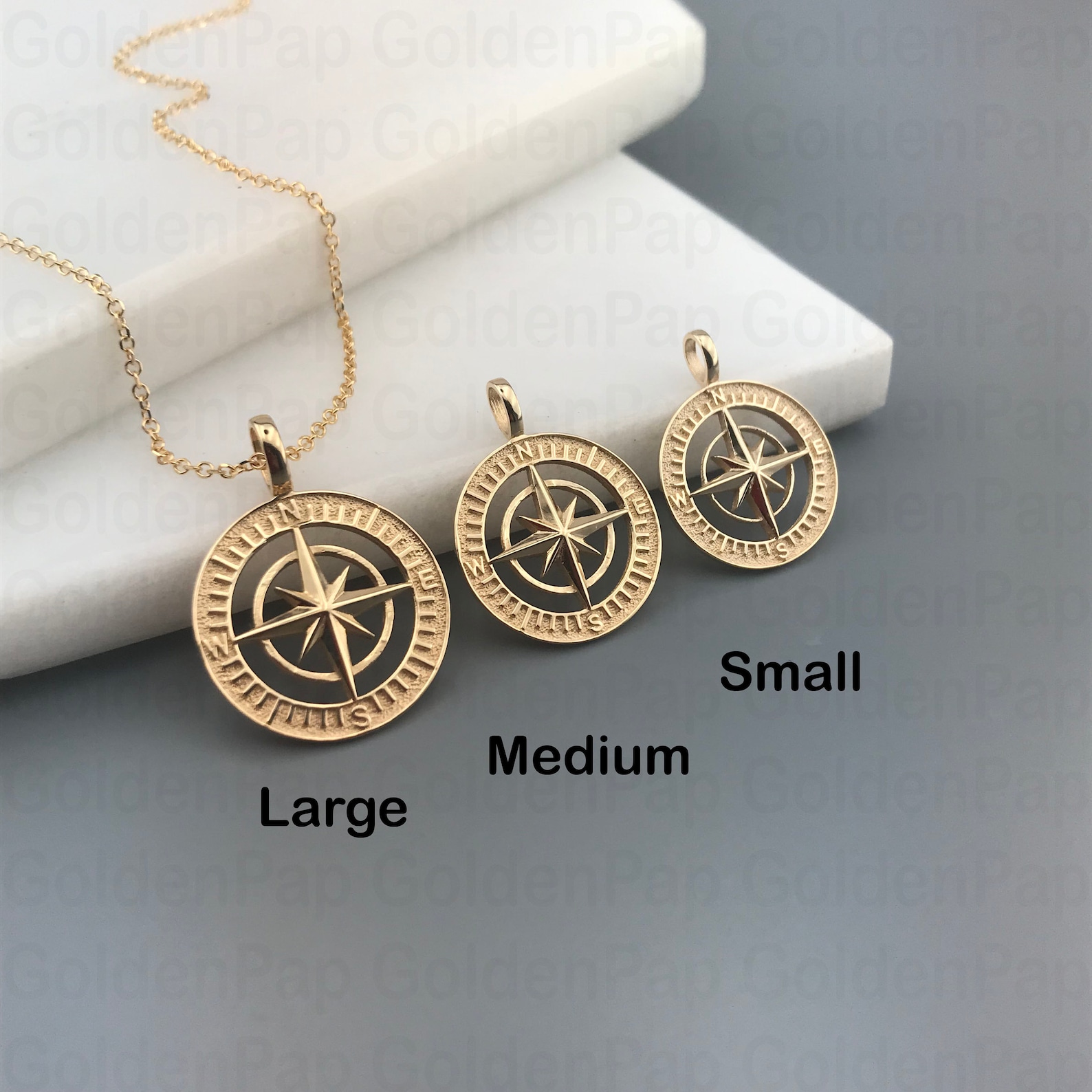 14k Solid Gold Pendant Compass Personalized Pendant for Men Etsy