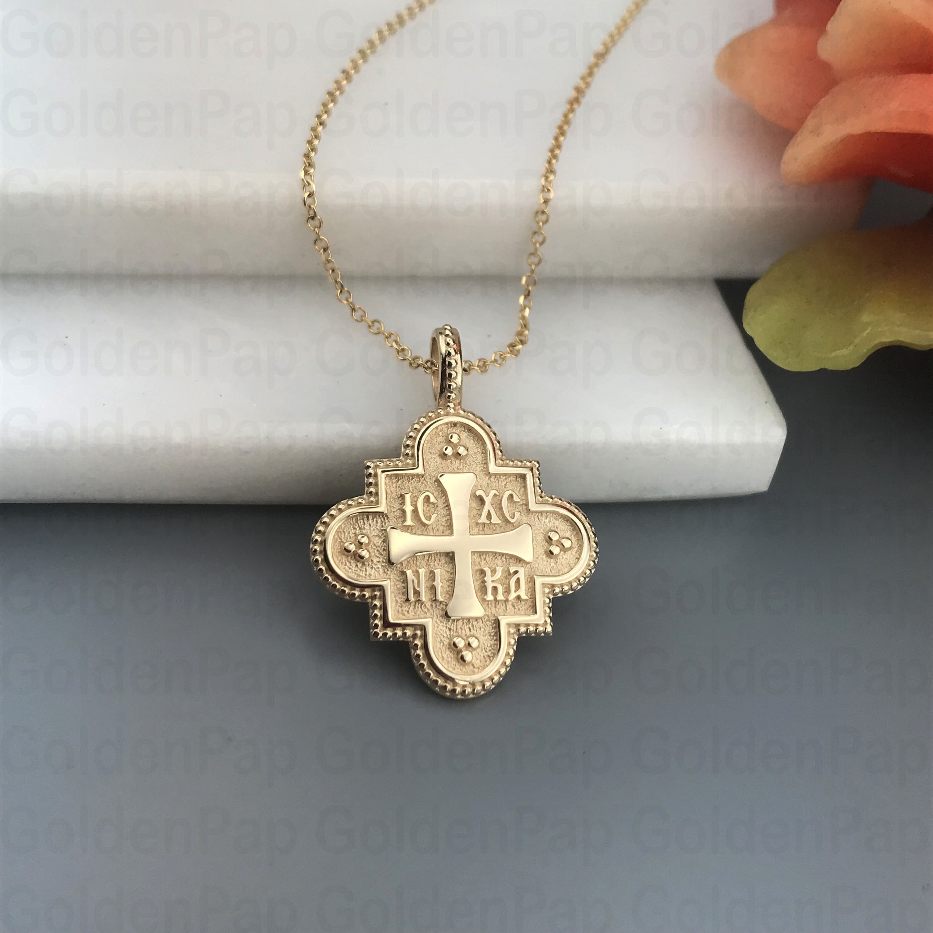 14k Solid Gold Pendant, Double Sided Pendant With Virgin Mary ...
