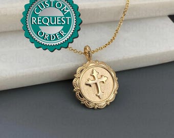 CUSTOM 14k solid gold pendant, cross pendant, religious pendant, solid gold religious charm