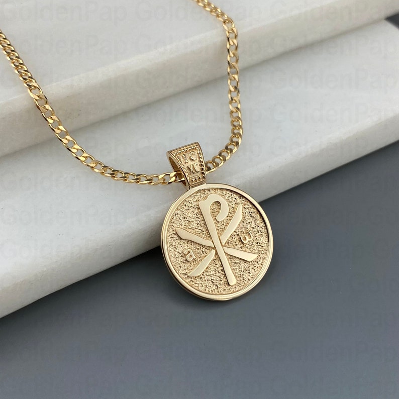 14k Solid Gold Pendant Chi Rho Pendant Etsy