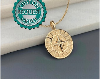 CUSTOM 14k solid gold pendant compass, diameter 2.6cm,  pendant for men and women