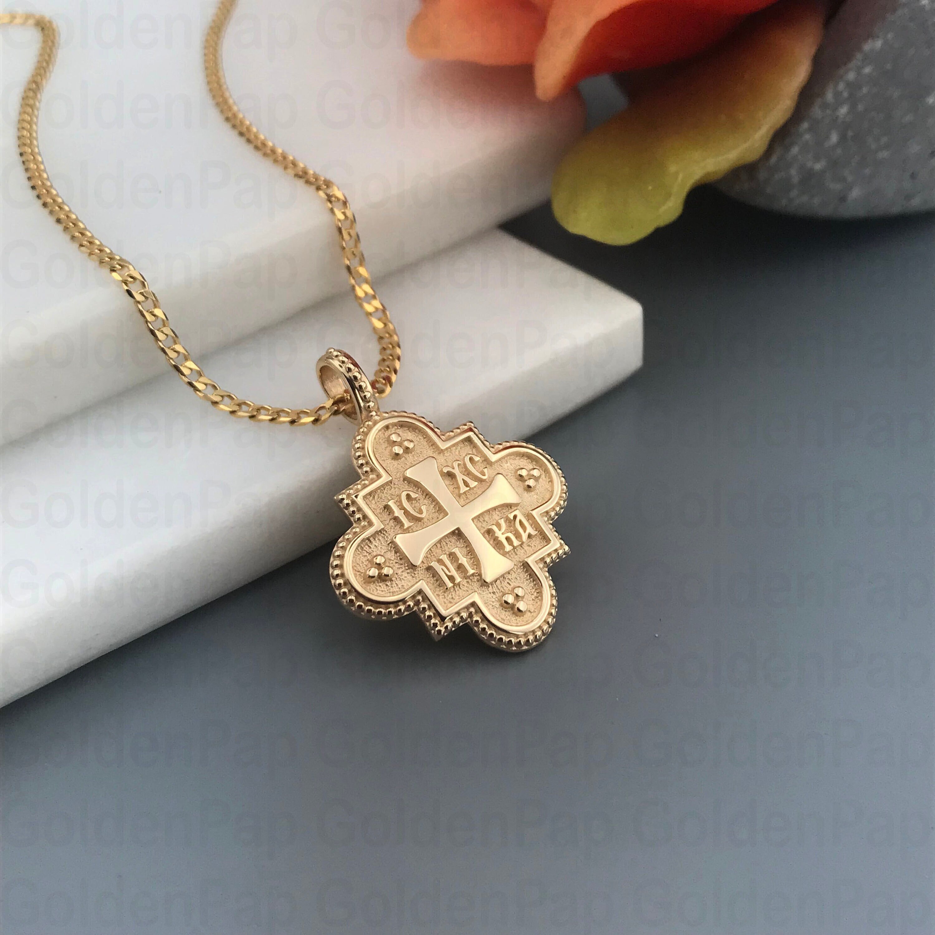 14k Solid Gold Pendant, Double Sided Pendant With Virgin Mary ...