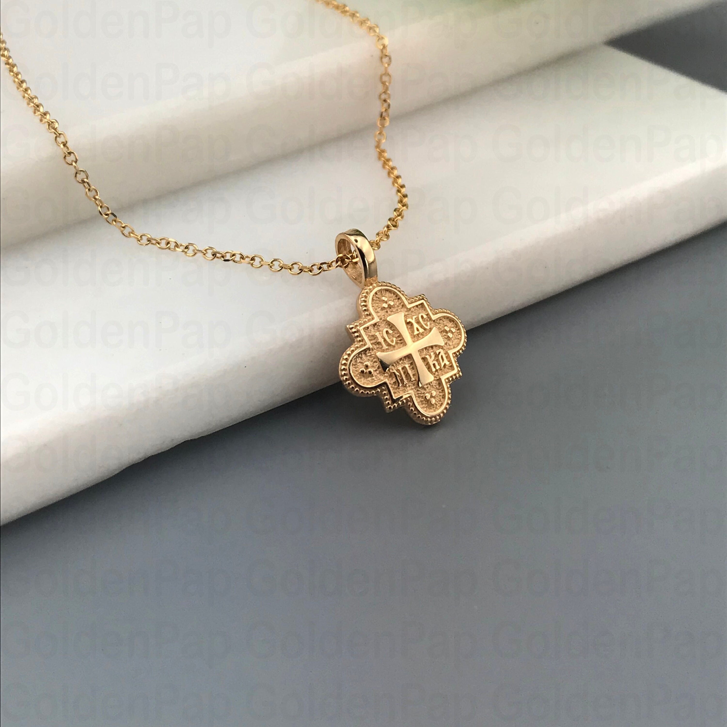 Small Size 14k Solid Gold Pendant, Double Sided Pendant With Virgin ...