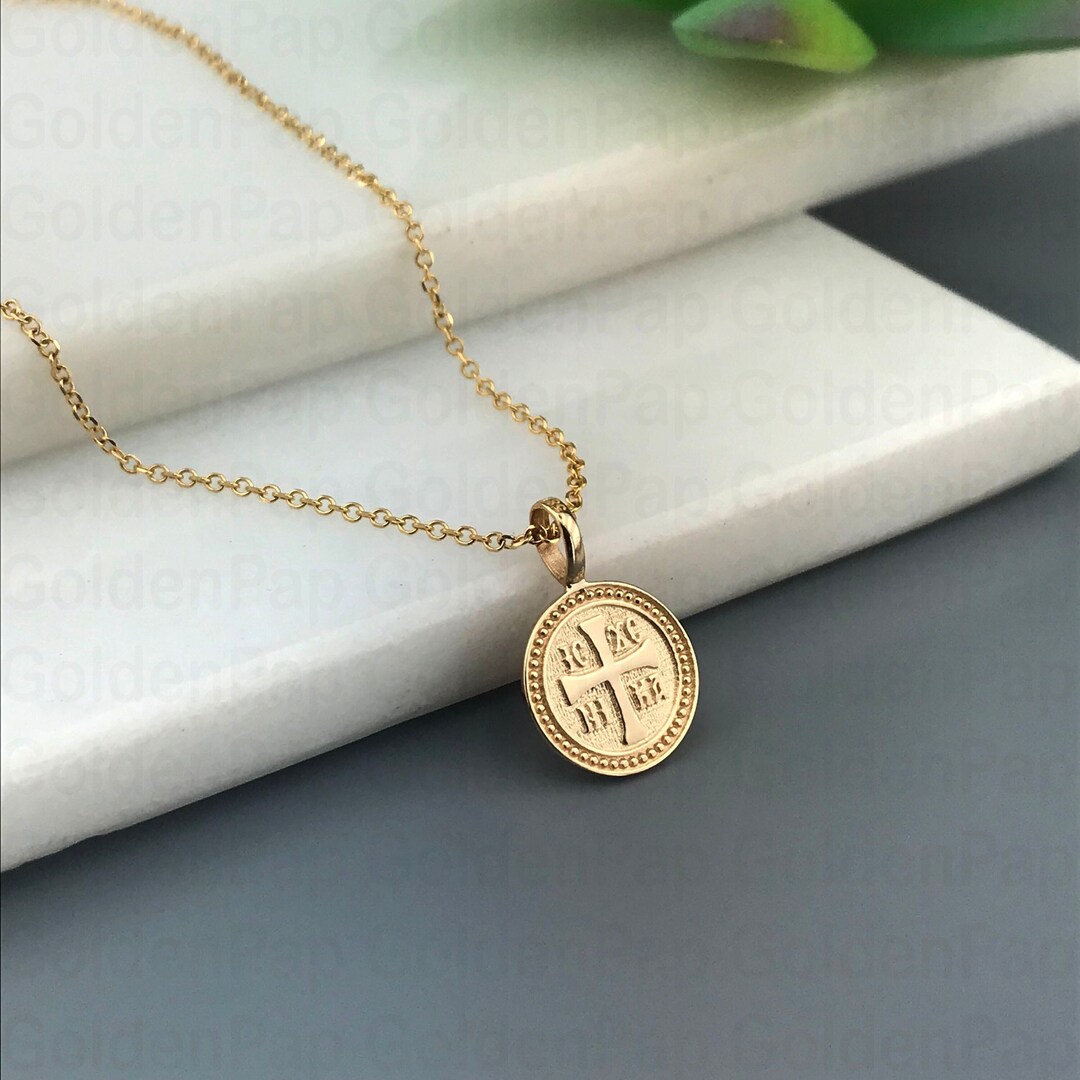 Small Size 14k Solid Gold Pendant, Double Sided Pendant With Virgin ...