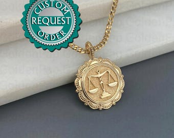 CUSTOM 18k solid gold libra pendant, libra jewels, Scale of Justice Necklace, Lawyer Necklace Charm, Libra Scales Disc