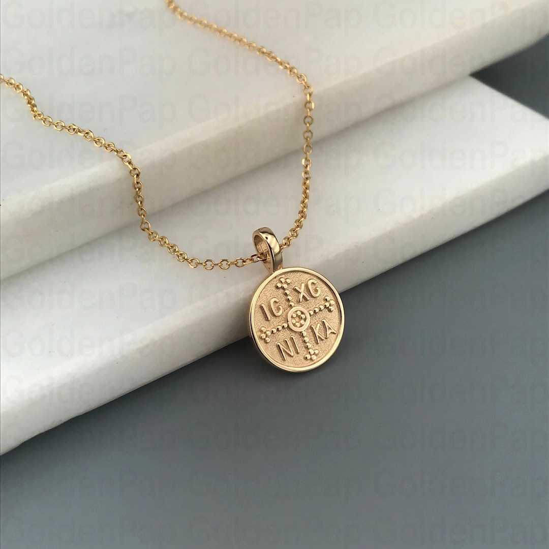NEW Small Size 14k Solid Gold Pendant, Double Sided Pendant With Virgin ...