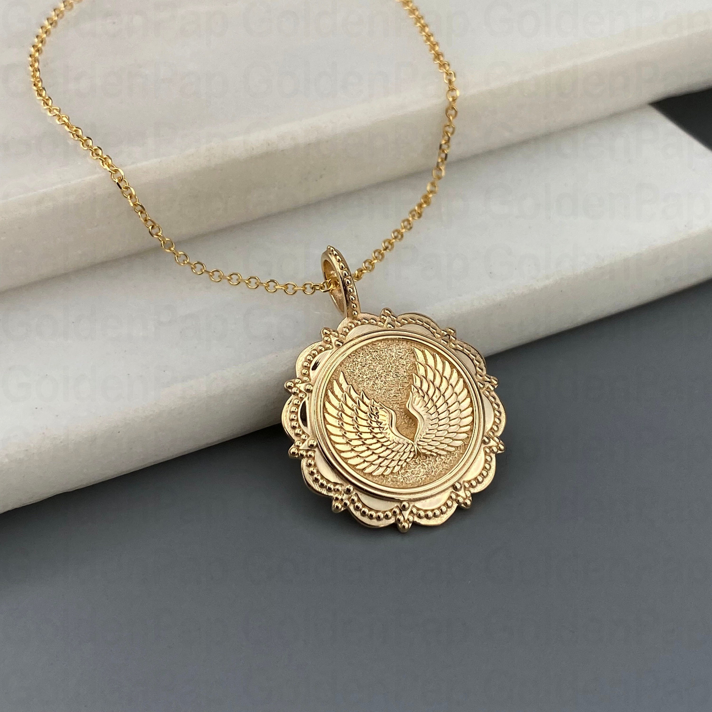 [wingbling] 14K Gold☆Mercy Necklace 14k Solid Gold Angel Wings Pendant Necklace 16