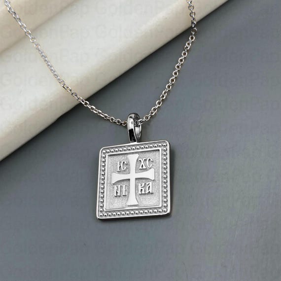 14Kソリッドホワイトゴールドペンダント、聖母マリアの両面ペンダント