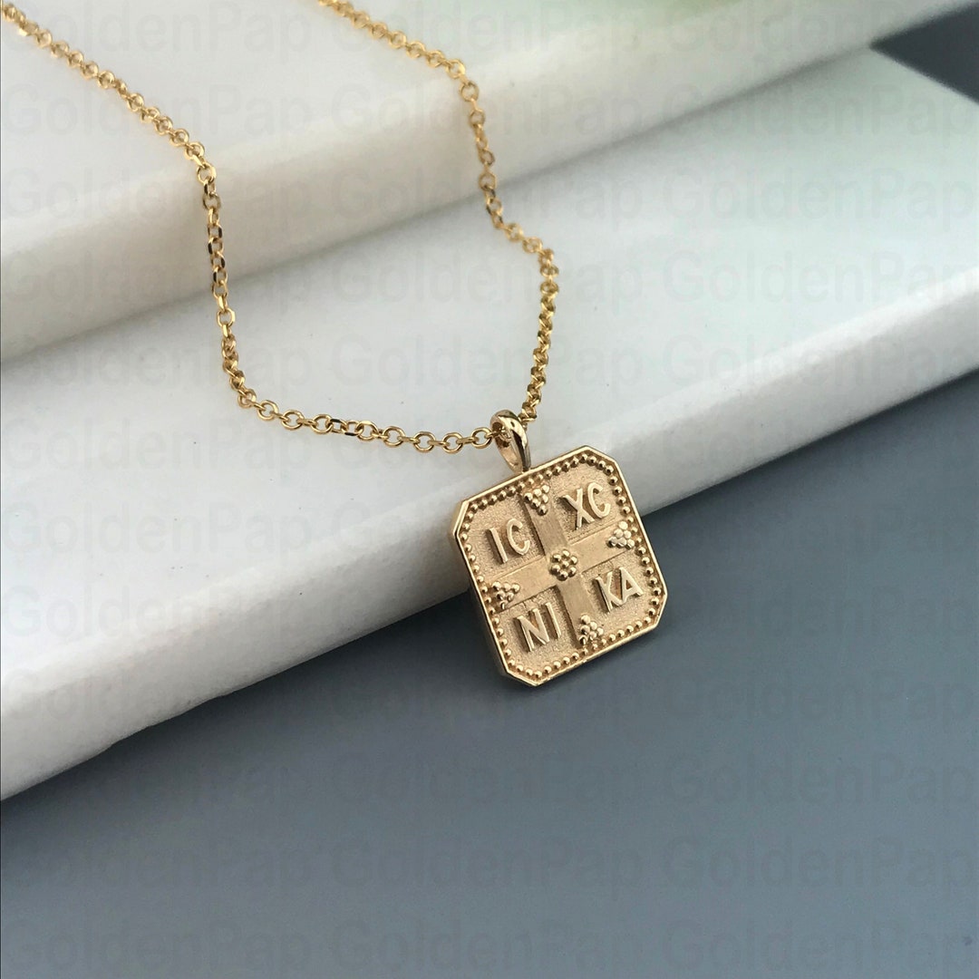 Small Size 14k Solid Gold Pendant, Double Sided Pendant With Virgin ...