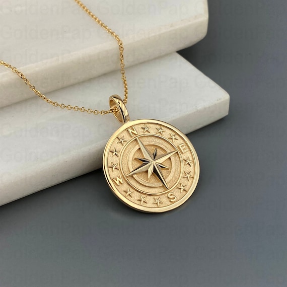 14K Yellow Gold Compass Rose Pendant Inlaid With Natural Diamonds And –  Calypso Jewelry