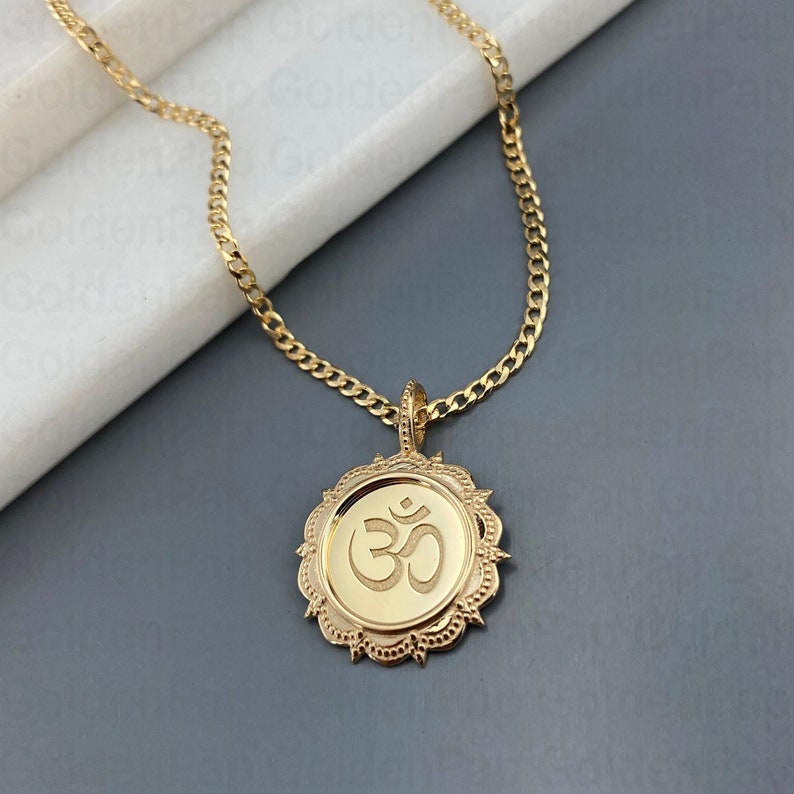 14k Solid Gold Om Necklace Gold Yoga Necklace Gold Ohm Etsy