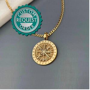 CUSTOM 14k solid gold Viking Vegvisir pendant, Personalized Vegvisir Pendant, gold Viking Compass, Nordic Compass charm, Vegvisir Jewelry