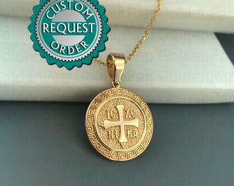 CUSTOM 14k / 9k solid gold pendant with Greek key, diameter 2.6cm