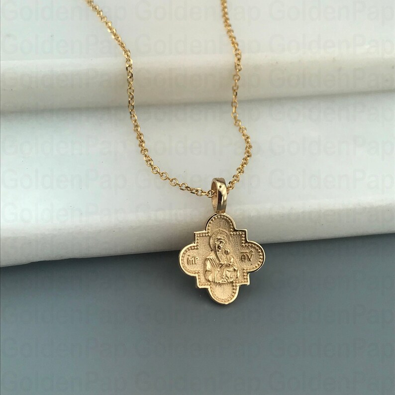 Small Size 14k Solid Gold Pendant, Double Sided Pendant With Virgin ...