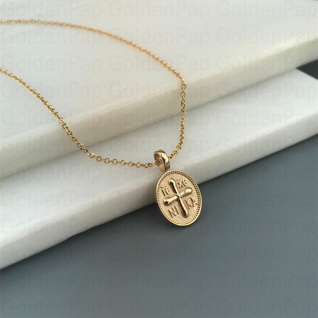 Small Size 14k Solid Gold Pendant, Double Sided Pendant With Virgin ...