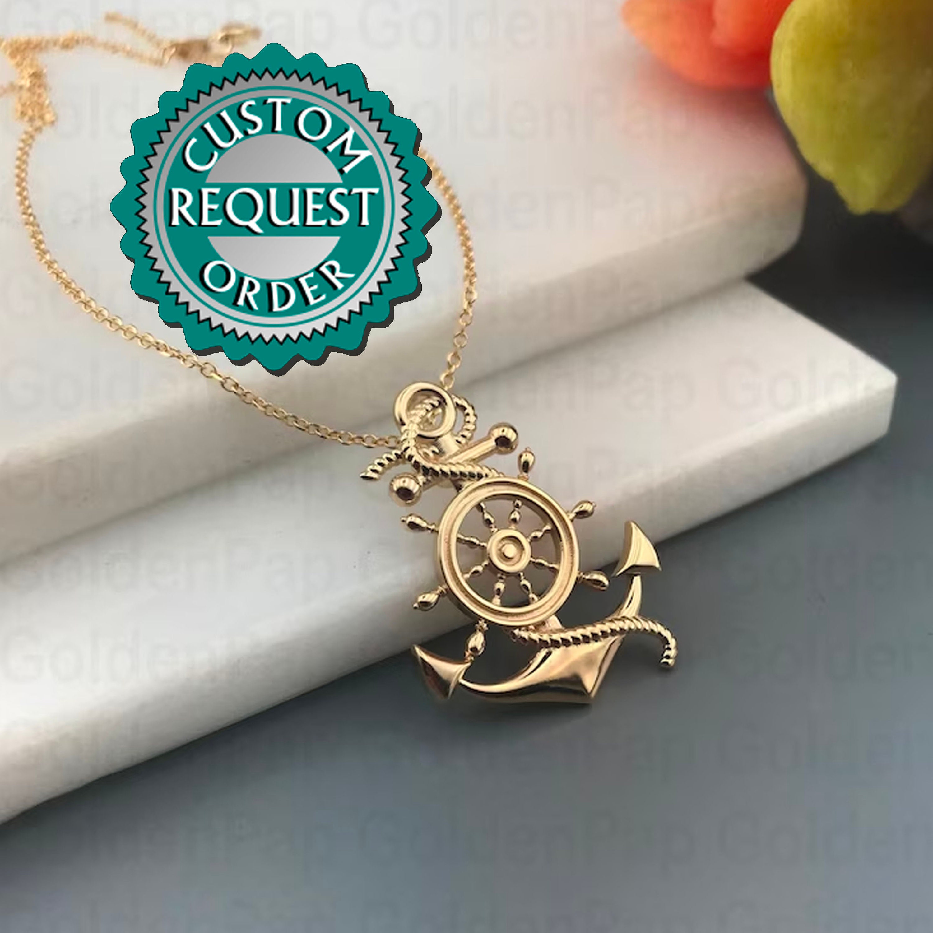 Pendentif Ancre De Marine En Or 585 (14 Carats) - Volant De Barre, Motif Maritime