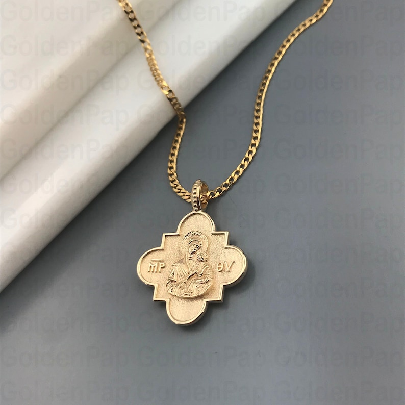 NEW 14k Solid Gold Pendant, Double Sided Pendant With Virgin Mary - Etsy