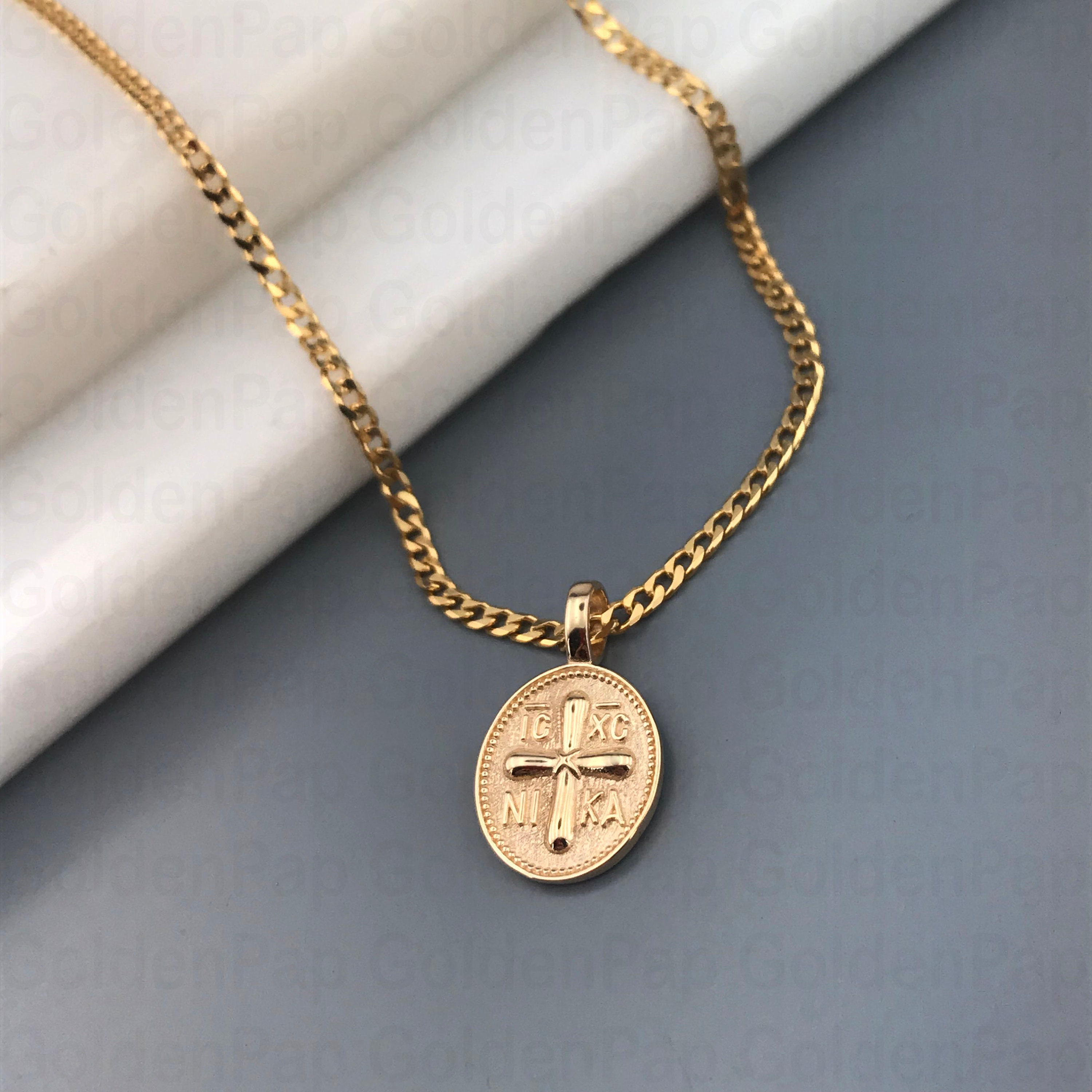 Small Size 14k Solid Gold Pendant, Double Sided Pendant With Virgin ...