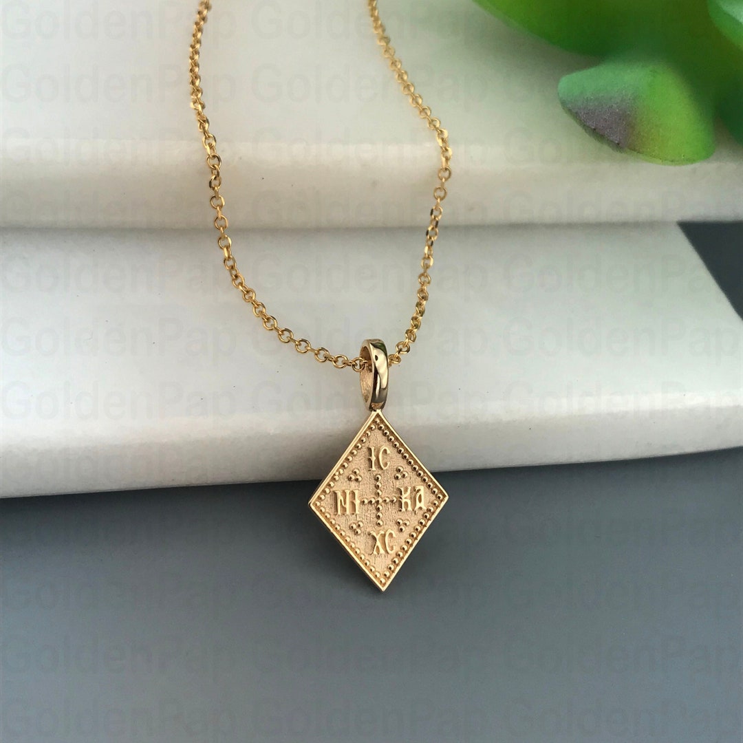 Small 14k Solid Gold Pendant, Double Sided Pendant With Virgin Mary - Etsy