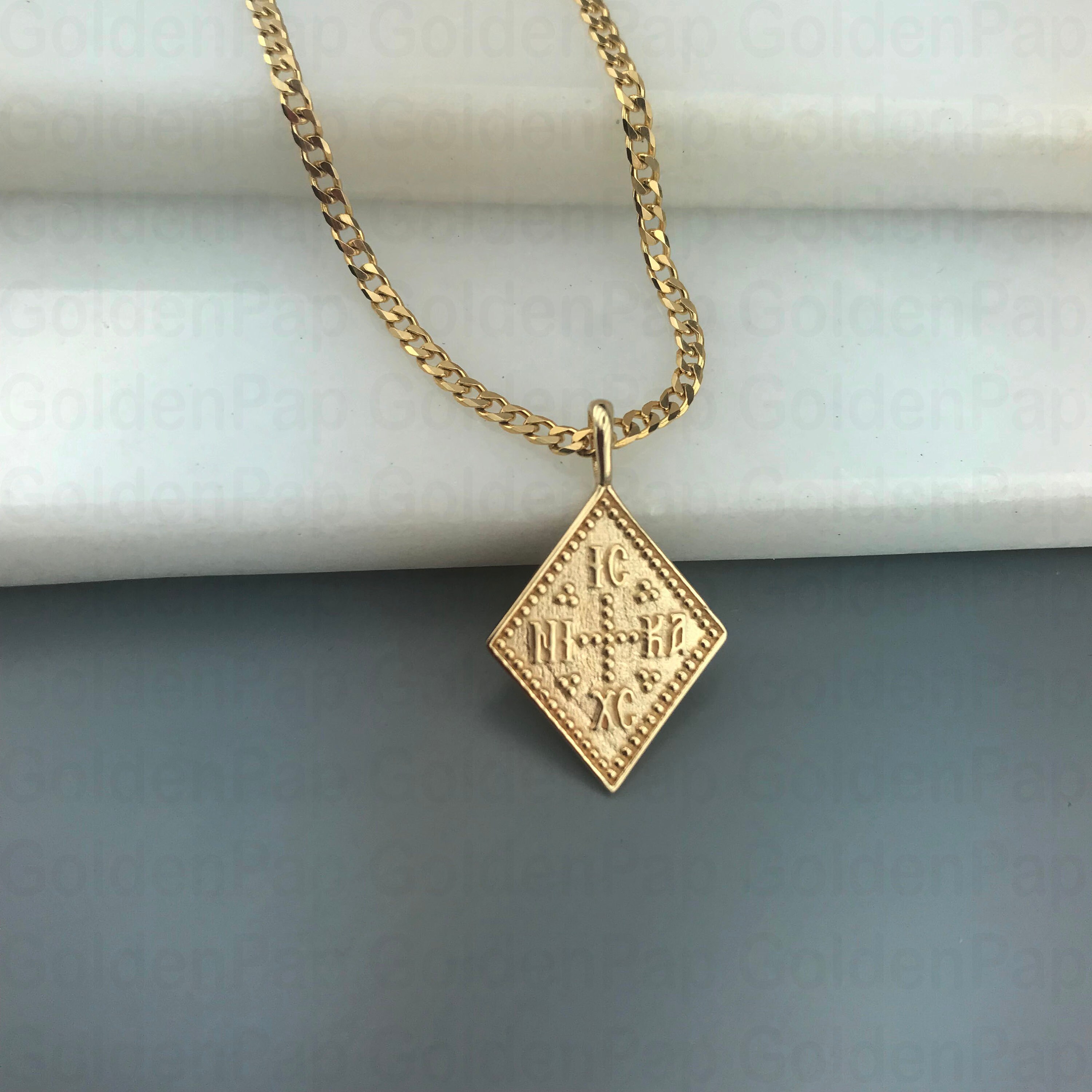 14k Solid Gold Pendant, Double Sided Pendant With Virgin Mary - Etsy