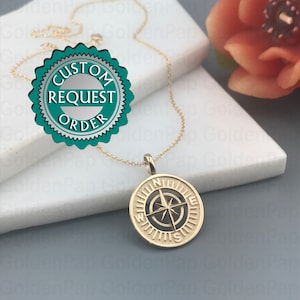 14k solid gold pendant compass 3cm diameter without the chain